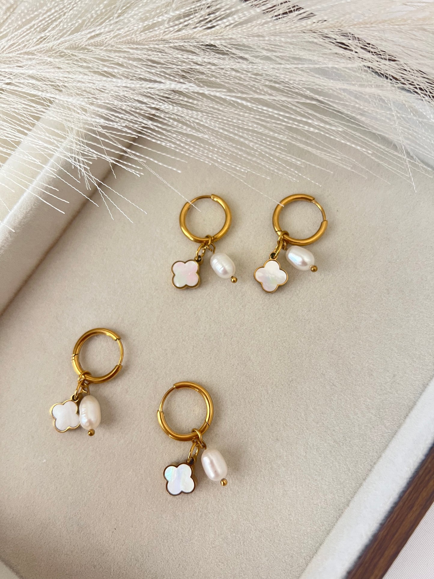 Marie pearl clover earrings